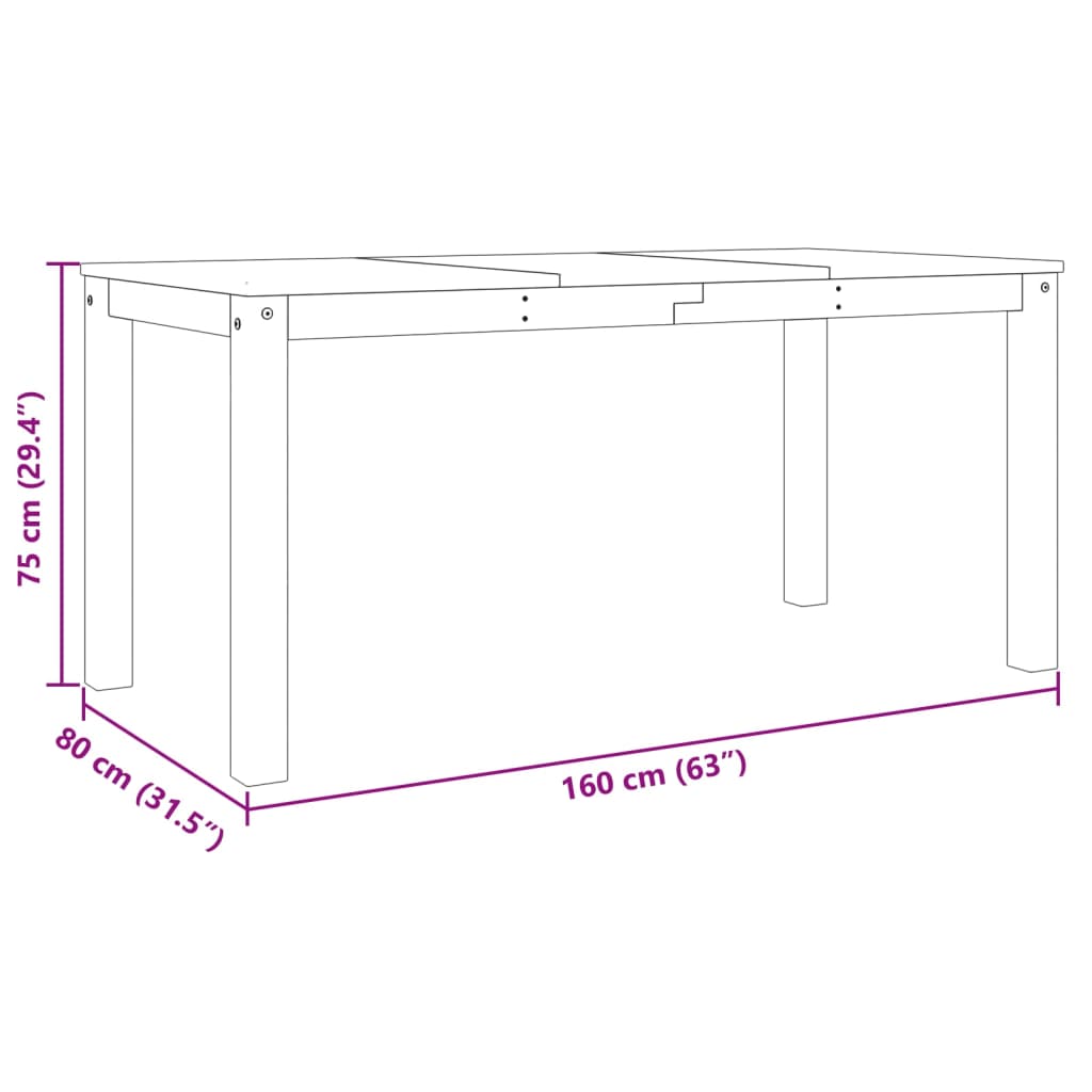 Tavolo da Pranzo PANAMA Grigio 160x80x75 cm Legno Massello Pino | homemem39