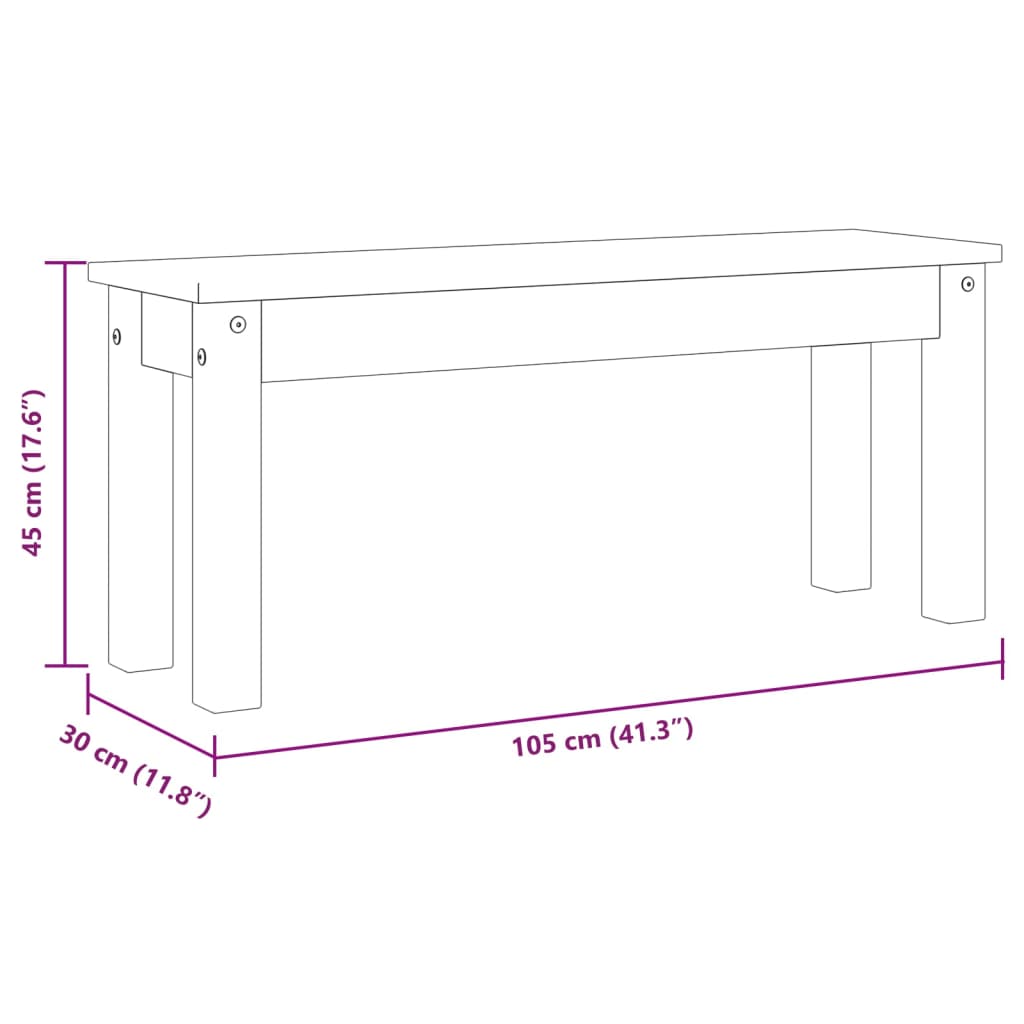 Panca da Pranzo Panama 105x30x45 cm in Legno Massello di Pino - homemem39