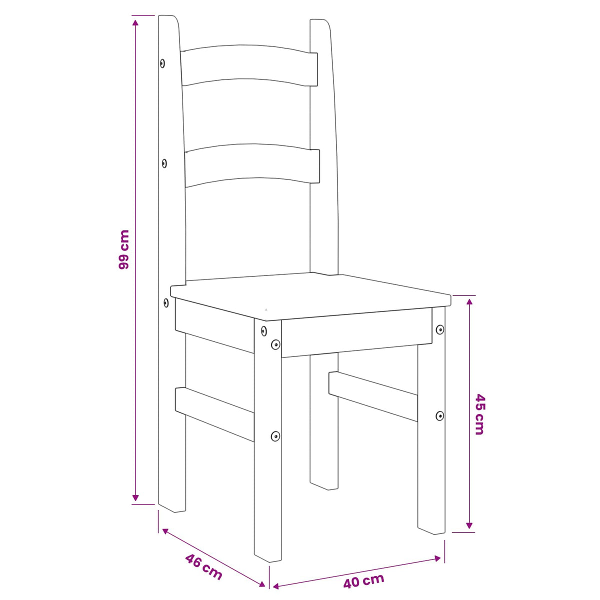 Sedie da Pranzo 2 pz 40x46x99 cm Legno Massello di Pino