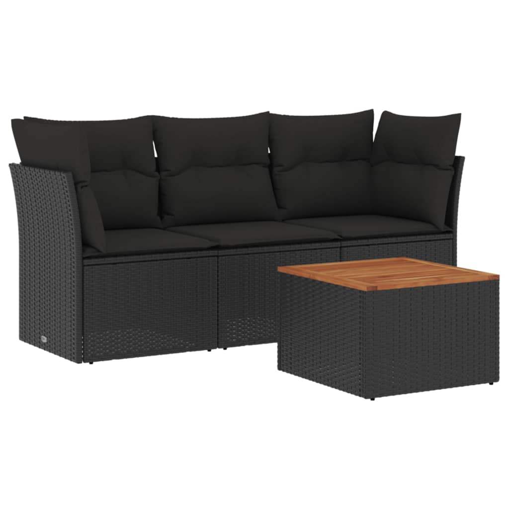 Set Divani da Giardino 4 pz con Cuscini Nero in Polyrattan - homemem39
