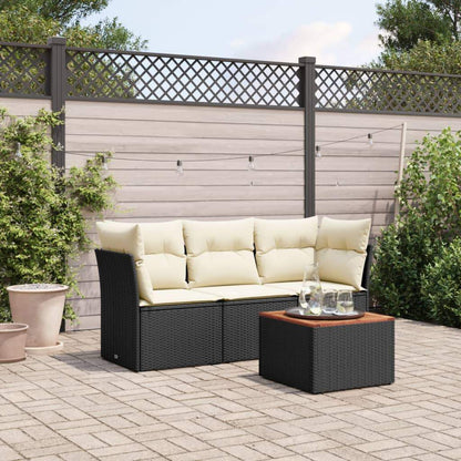 Set Divani da Giardino 4 pz con Cuscini Nero in Polyrattan - homemem39