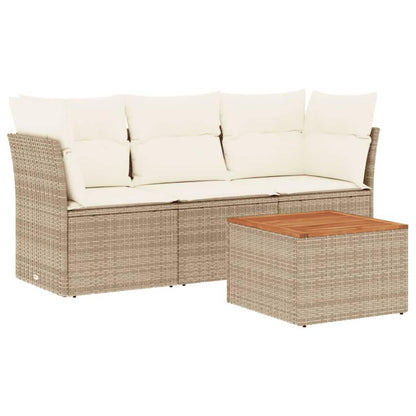 Set Divano da Giardino 4 pz con Cuscini Beige in Polyrattan - homemem39