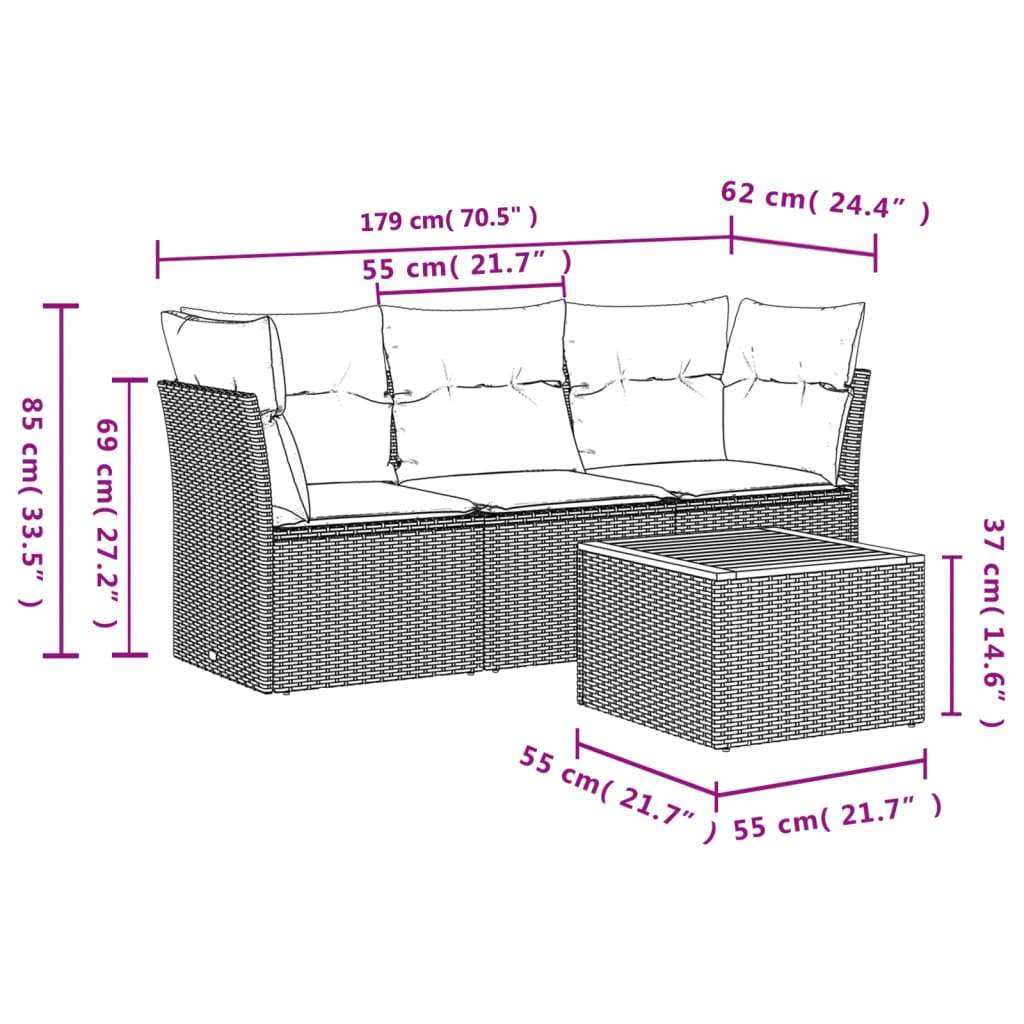 Set Divano da Giardino 4 pz con Cuscini Beige in Polyrattan - homemem39