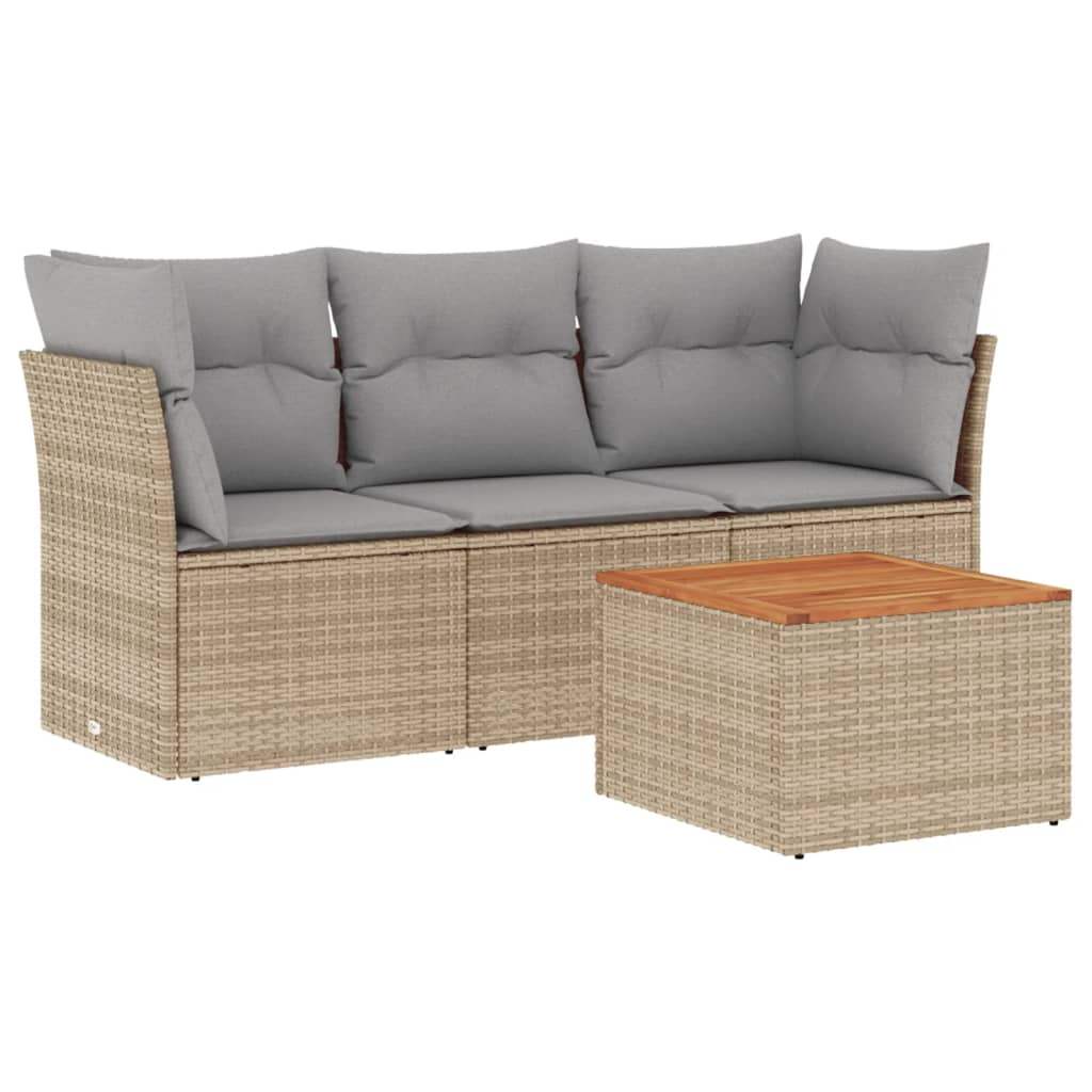 Set Divano da Giardino 4 pz con Cuscini Beige in Polyrattan - homemem39