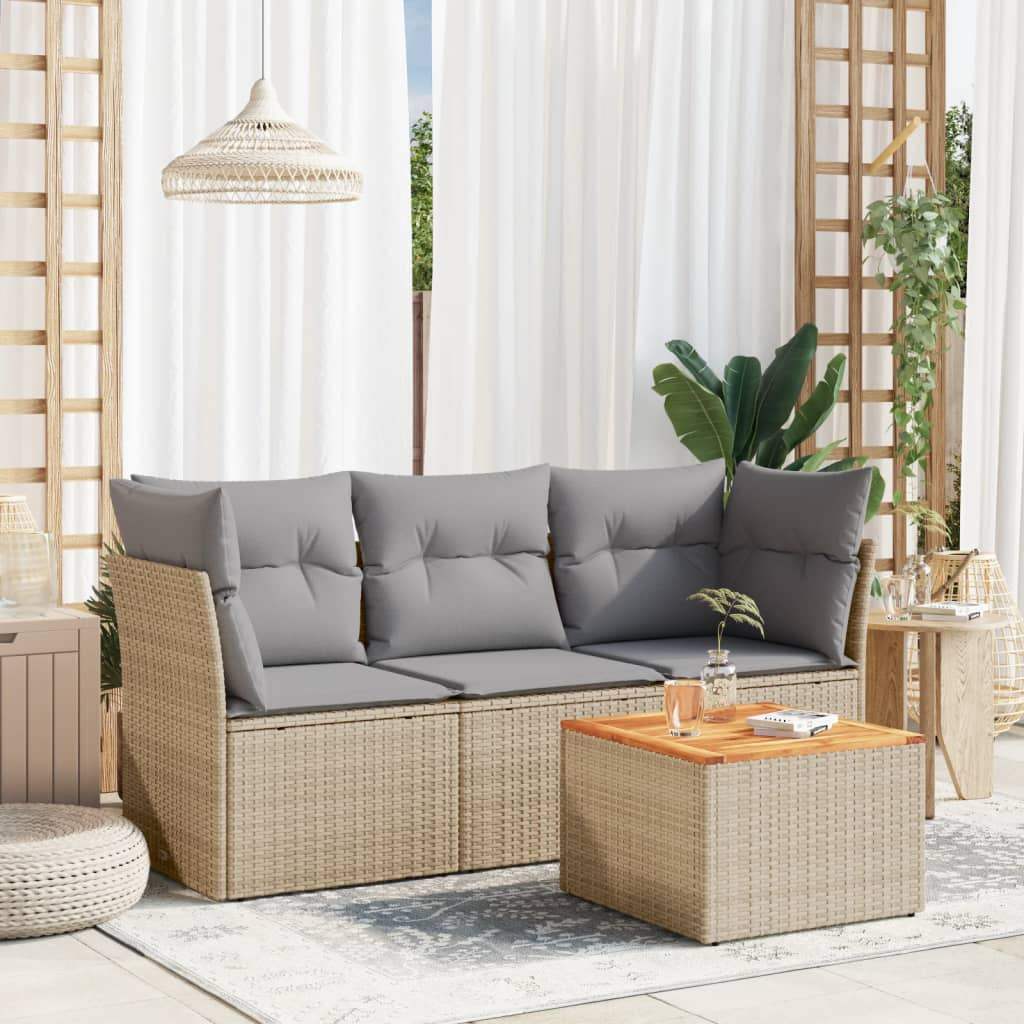 Set Divano da Giardino 4 pz con Cuscini Beige in Polyrattan - homemem39