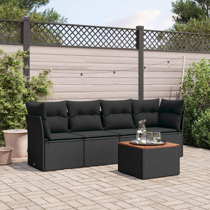 Set Divani da Giardino 5 pz con Cuscini in Polyrattan Nero - homemem39