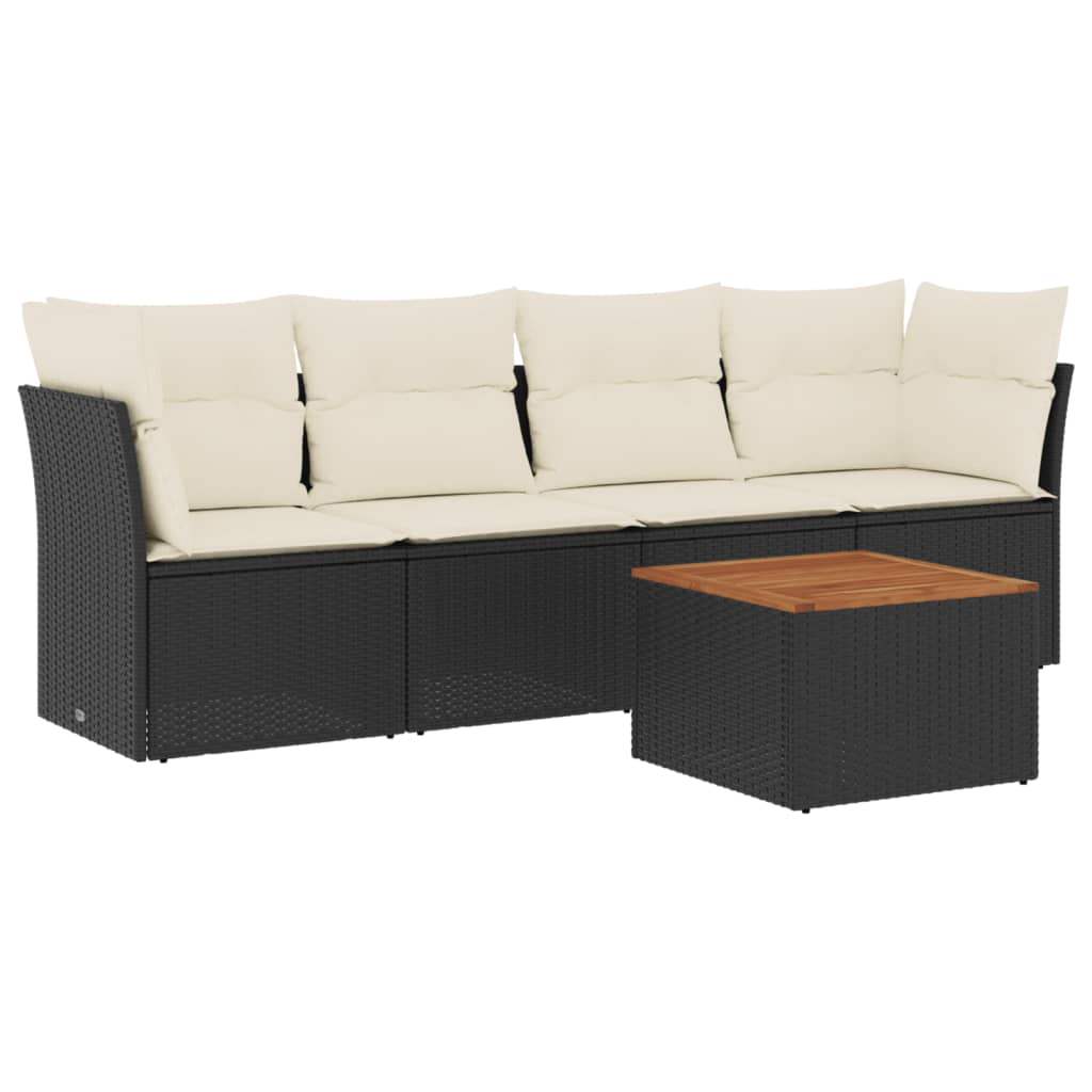 Set Divani da Giardino 5 pz con Cuscini in Polyrattan Nero - homemem39