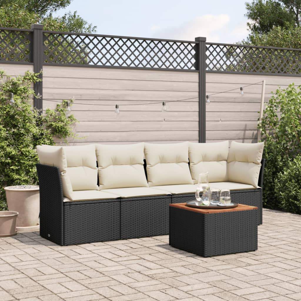 Set Divani da Giardino 5 pz con Cuscini in Polyrattan Nero - homemem39