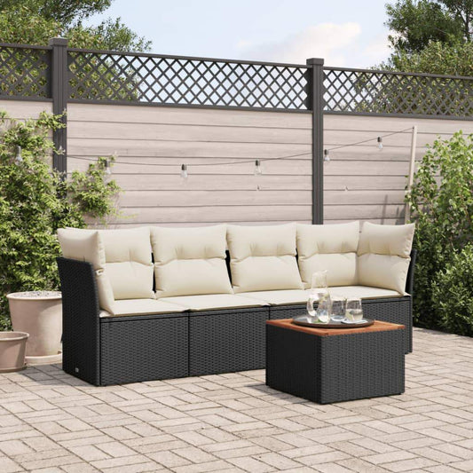 Set Divani da Giardino 5 pz con Cuscini in Polyrattan Nero - homemem39