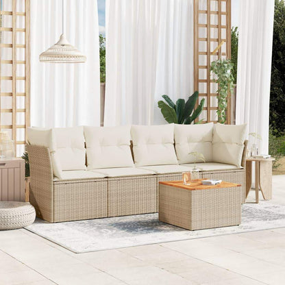 Set Divano da Giardino 5 pz con Cuscini Beige in Polyrattan - homemem39