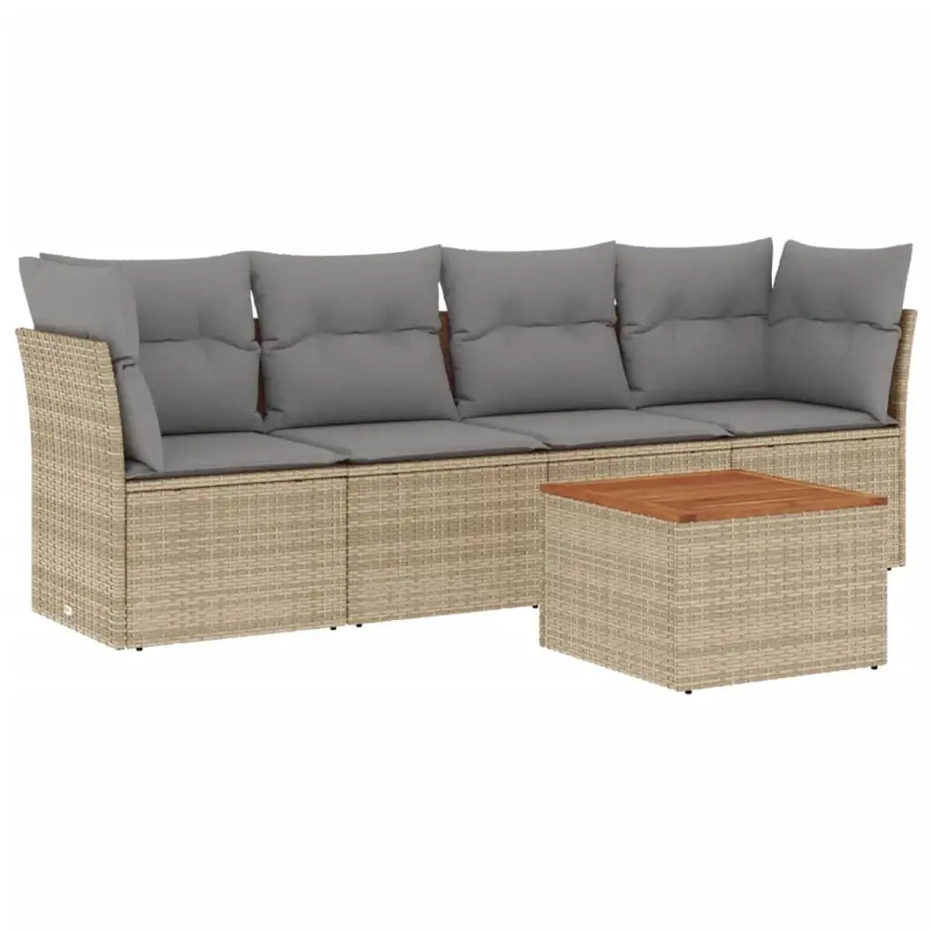 Set Divano da Giardino 5 pz con Cuscini Beige in Polyrattan - homemem39