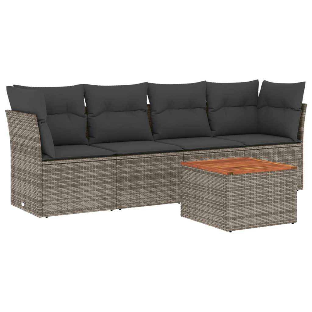 Set Divano da Giardino 5 pz con Cuscini Grigio in Polyrattan - homemem39