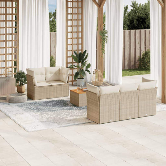 Set Divano da Giardino 6 pz con Cuscini Beige in Polyrattan - homemem39