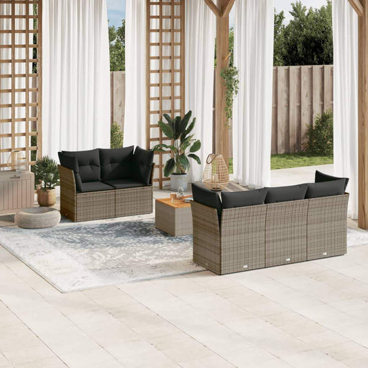 Set Divano da Giardino 6 pz con Cuscini Grigio in Polyrattan - homemem39