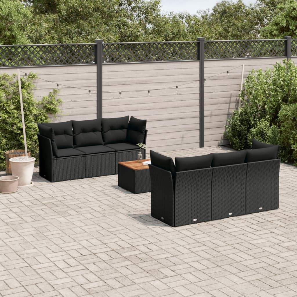Set Divani da Giardino con Cuscini 7pz Nero Polyrattan - homemem39