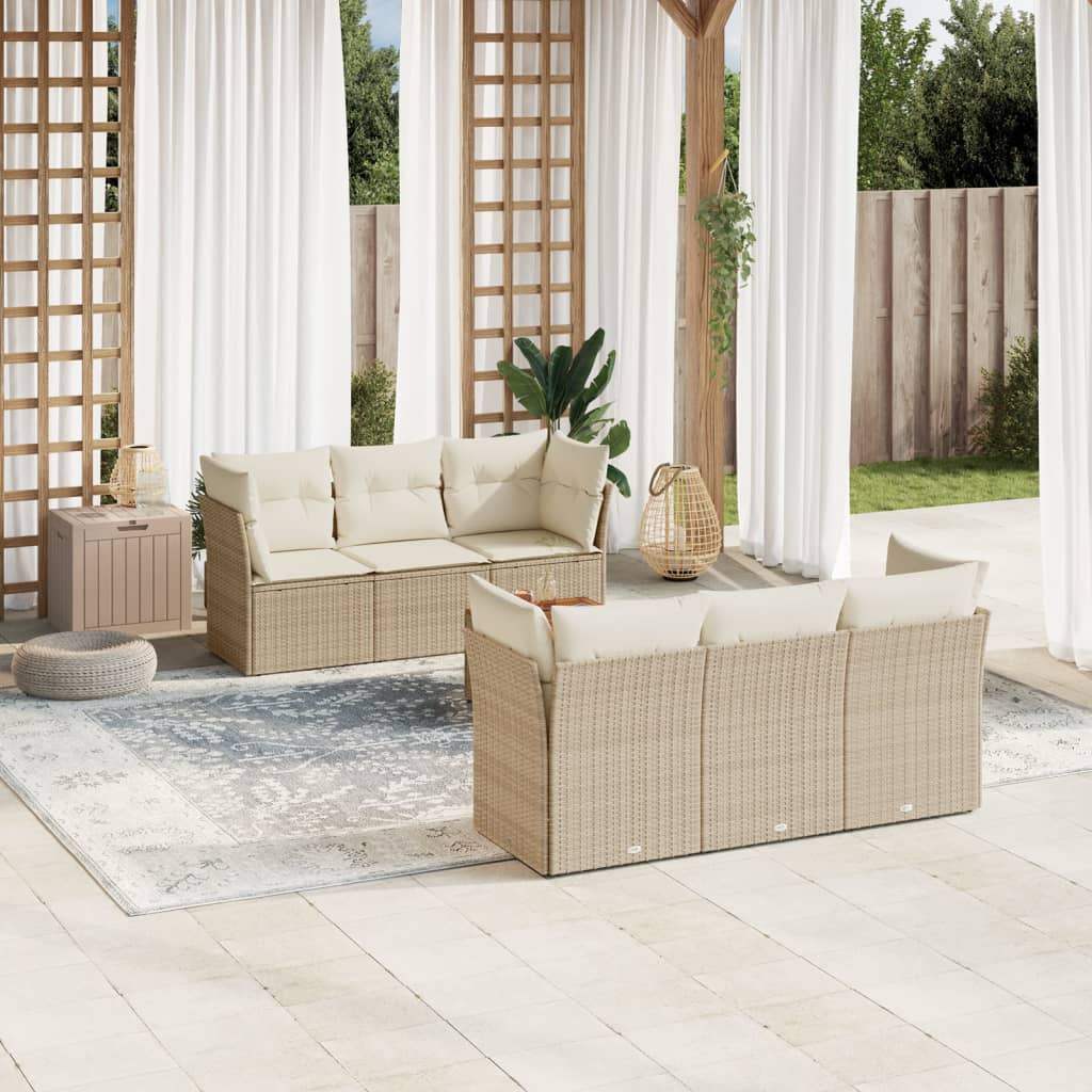 Set Divani da Giardino 7 pz con Cuscini Beige in Polyrattan - homemem39