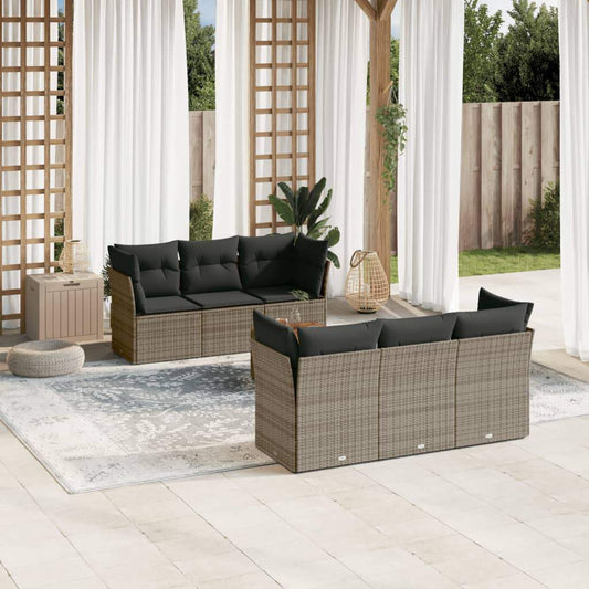 Set Divani da Giardino 7 pz con Cuscini Grigio in Polyrattan - homemem39