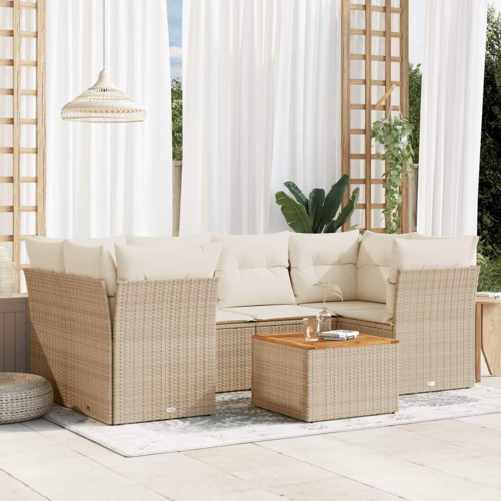 Set Divani da Giardino 7 pz con Cuscini Beige in Polyrattan - homemem39