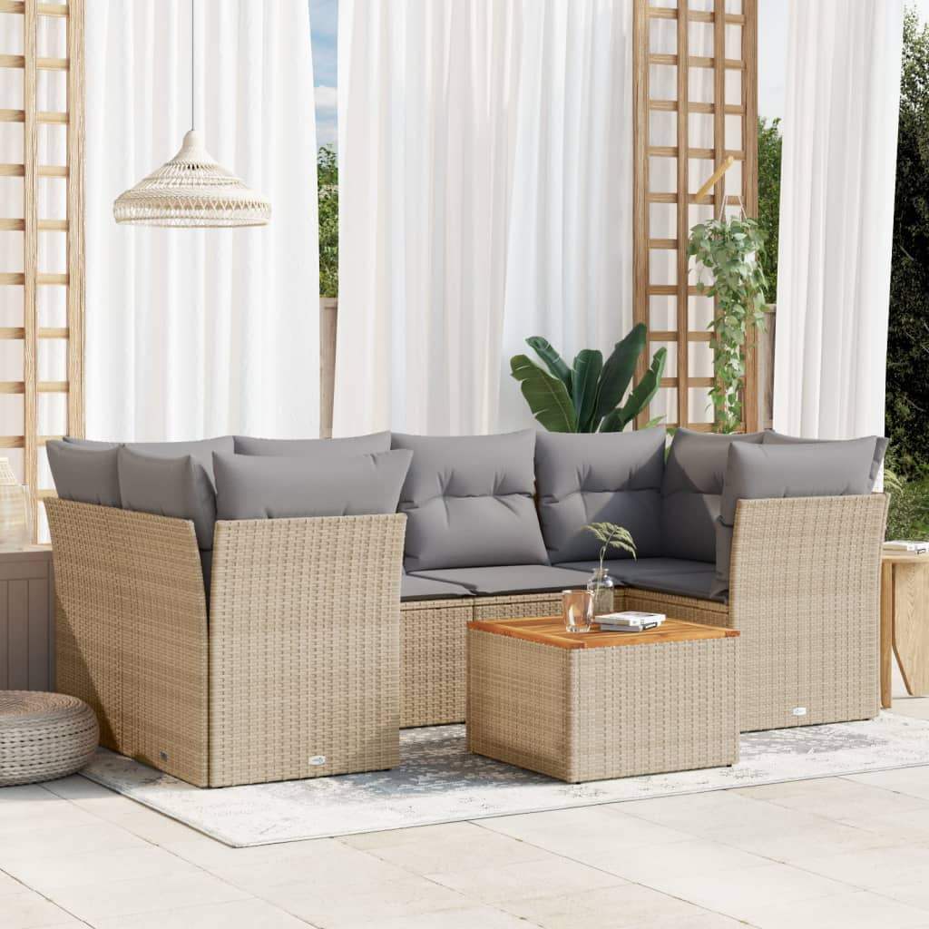 Set Divani da Giardino 7 pz con Cuscini Beige in Polyrattan - homemem39