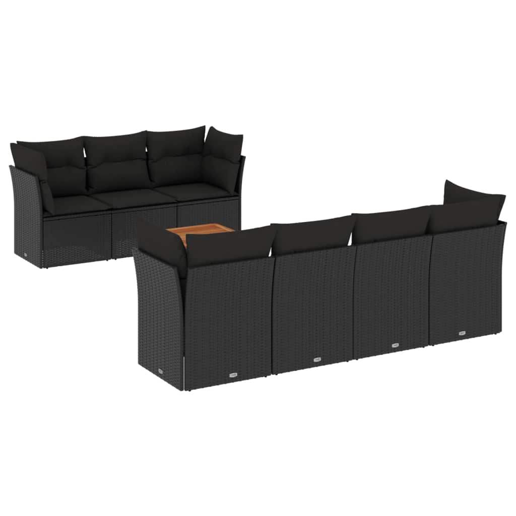 Set Divani da Giardino con Cuscini 8 pz Nero in Polyrattan - homemem39