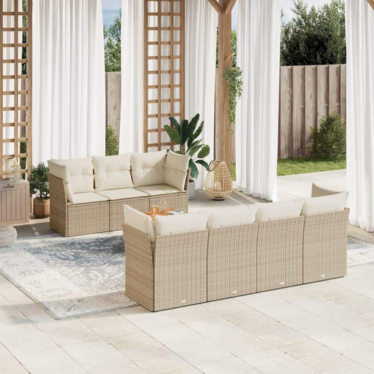 Set Divano da Giardino 8 pz con Cuscini Beige in Polyrattan - homemem39