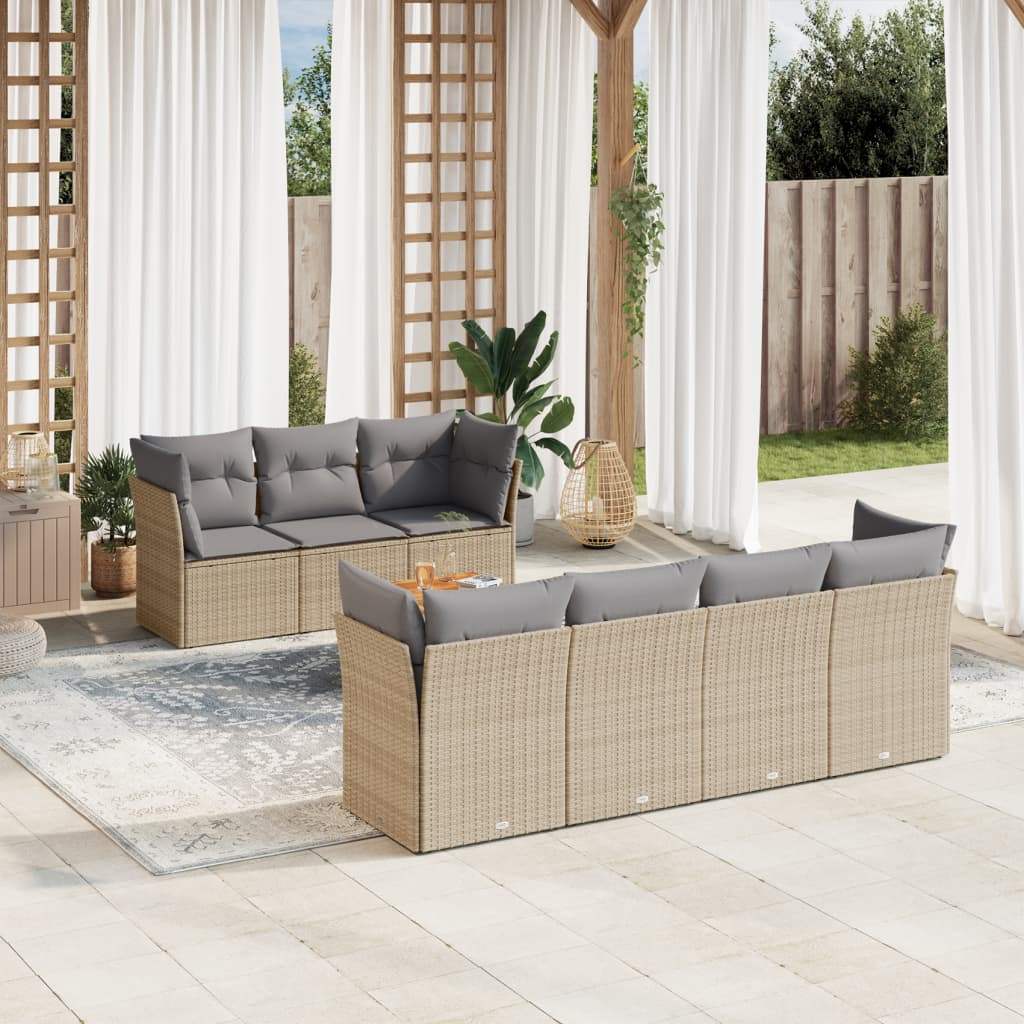 Set Divano da Giardino 8 pz con Cuscini Beige in Polyrattan - homemem39