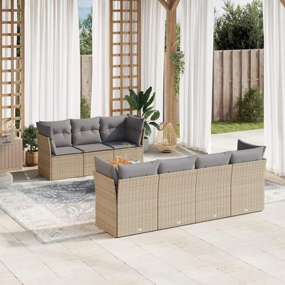Set Divano da Giardino 8 pz con Cuscini Beige in Polyrattan - homemem39