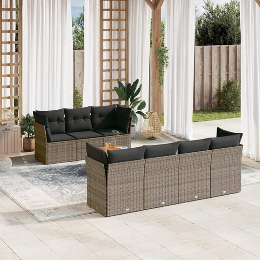 Set Divano da Giardino 8 pz con Cuscini Grigio in Polyrattan - homemem39