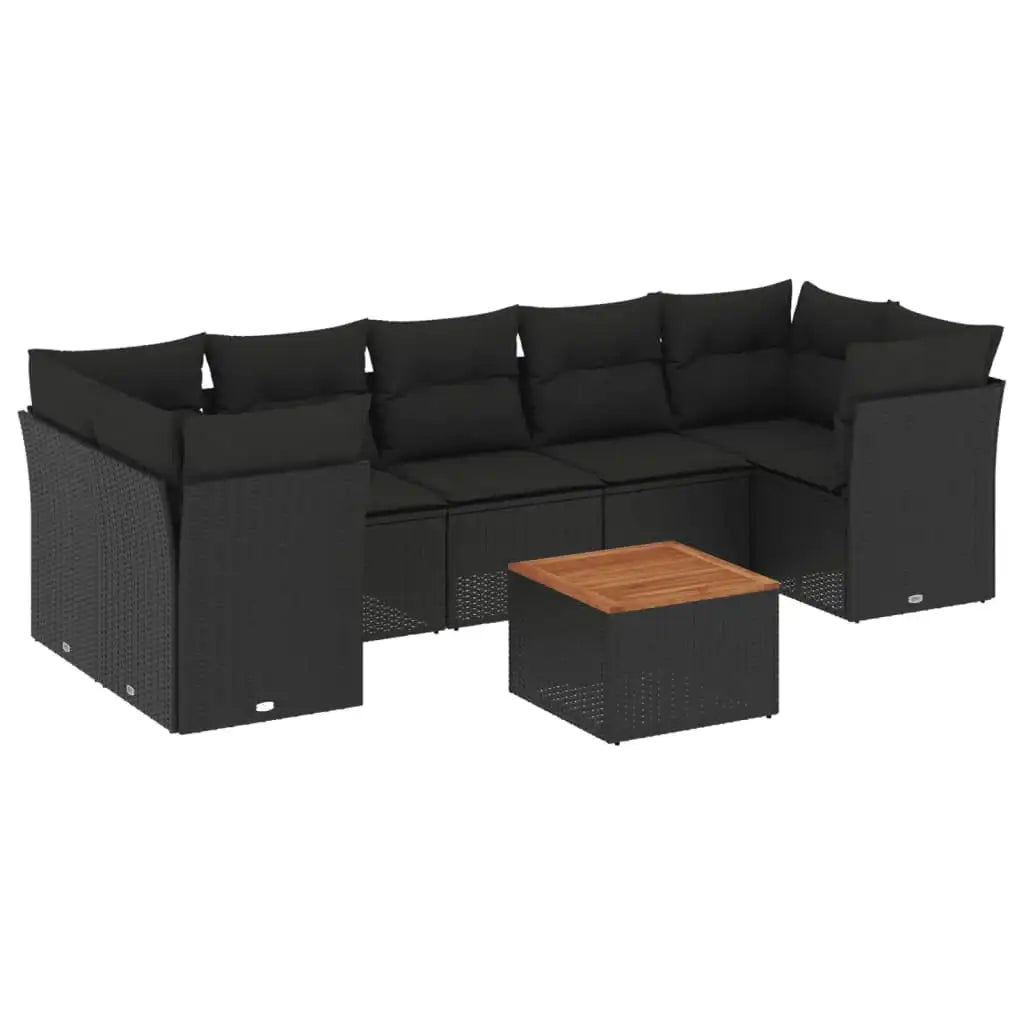 Set Divani da Giardino con Cuscini 8 pz Nero in Polyrattan - homemem39