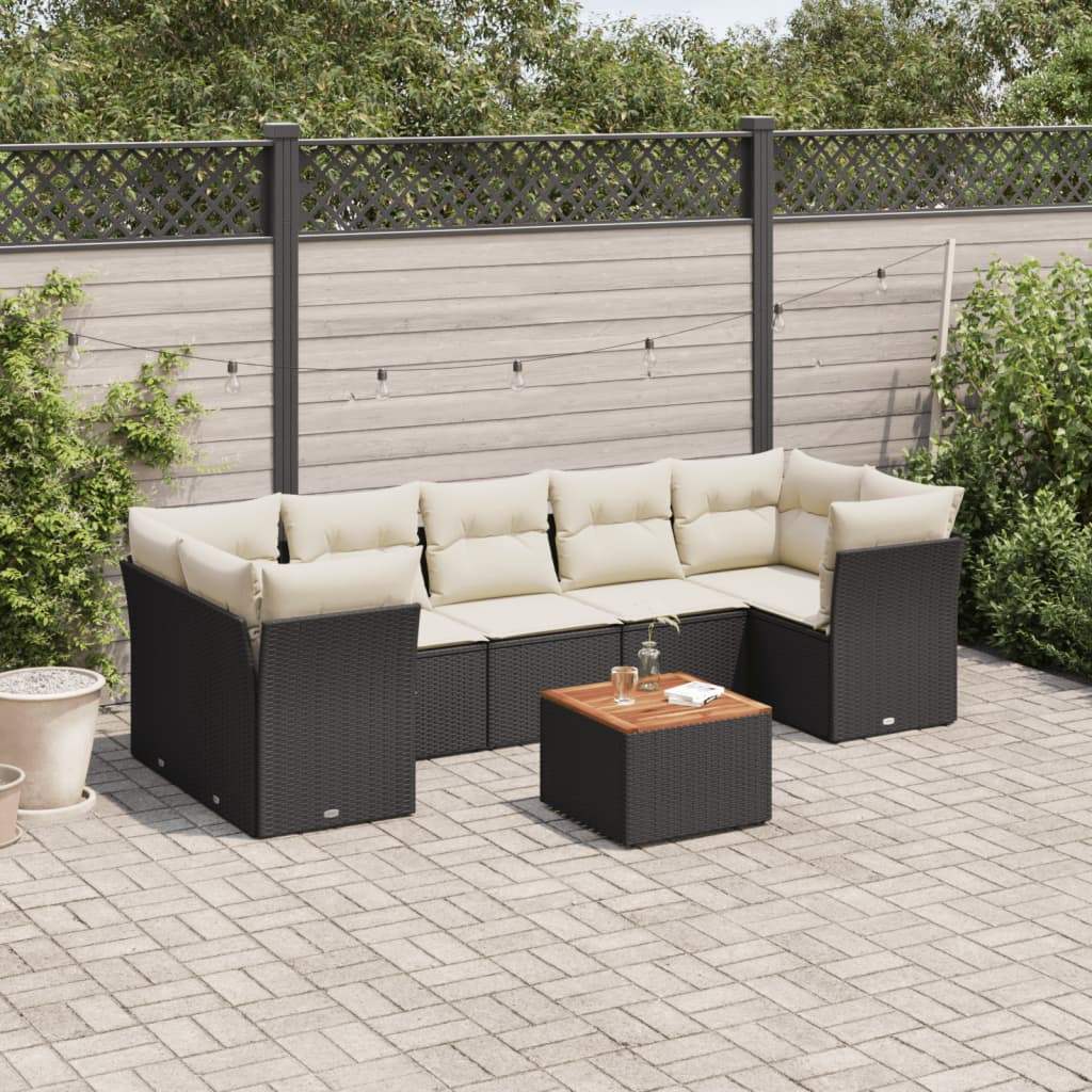 Set Divani da Giardino con Cuscini 8 pz Nero in Polyrattan - homemem39
