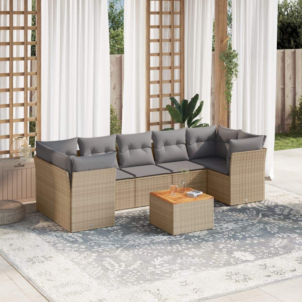 Set Divano da Giardino 8 pz con Cuscini Beige in Polyrattan - homemem39