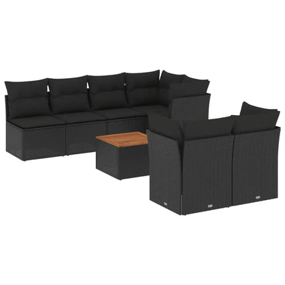 Set Divani da Giardino con Cuscini 8 pz Nero in Polyrattan - homemem39