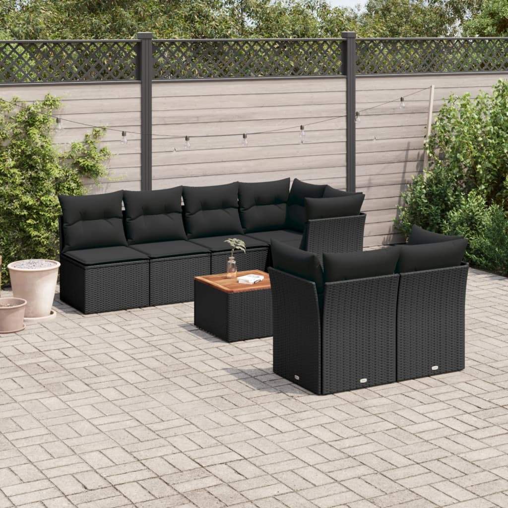 Set Divani da Giardino con Cuscini 8 pz Nero in Polyrattan - homemem39