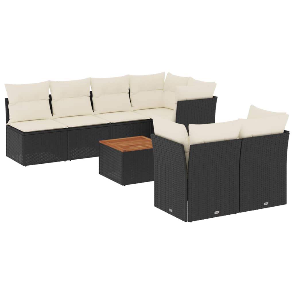 Set Divani da Giardino con Cuscini 8 pz Nero in Polyrattan - homemem39