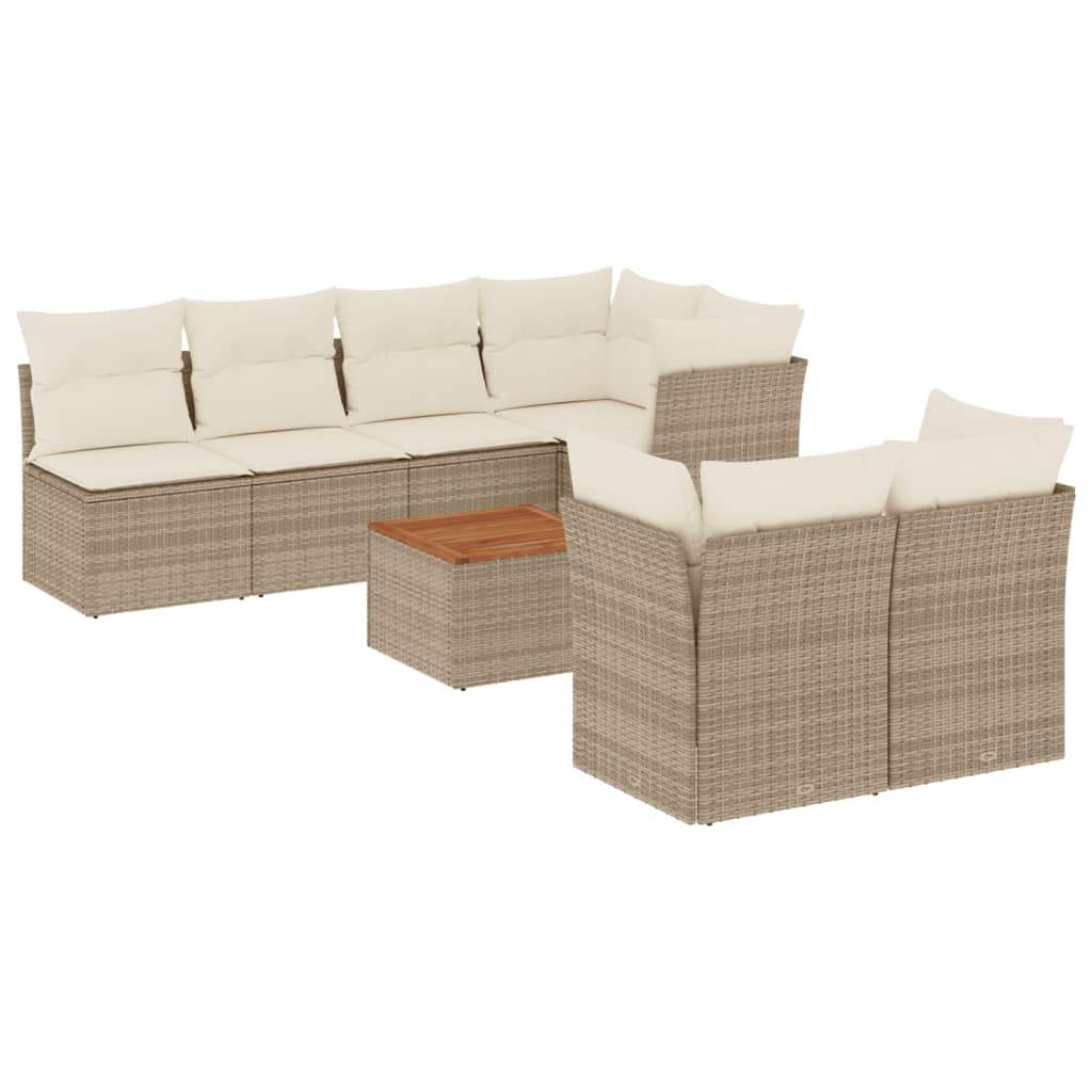 Set Divano da Giardino 8 pz con Cuscini Beige in Polyrattan - homemem39
