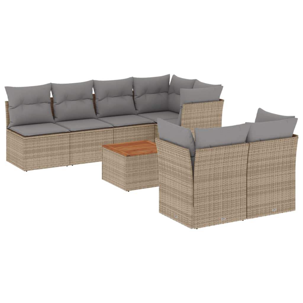 Set Divano da Giardino 8 pz con Cuscini Beige in Polyrattan - homemem39