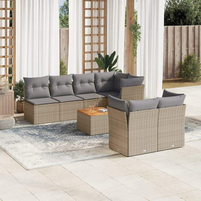 Set Divano da Giardino 8 pz con Cuscini Beige in Polyrattan - homemem39