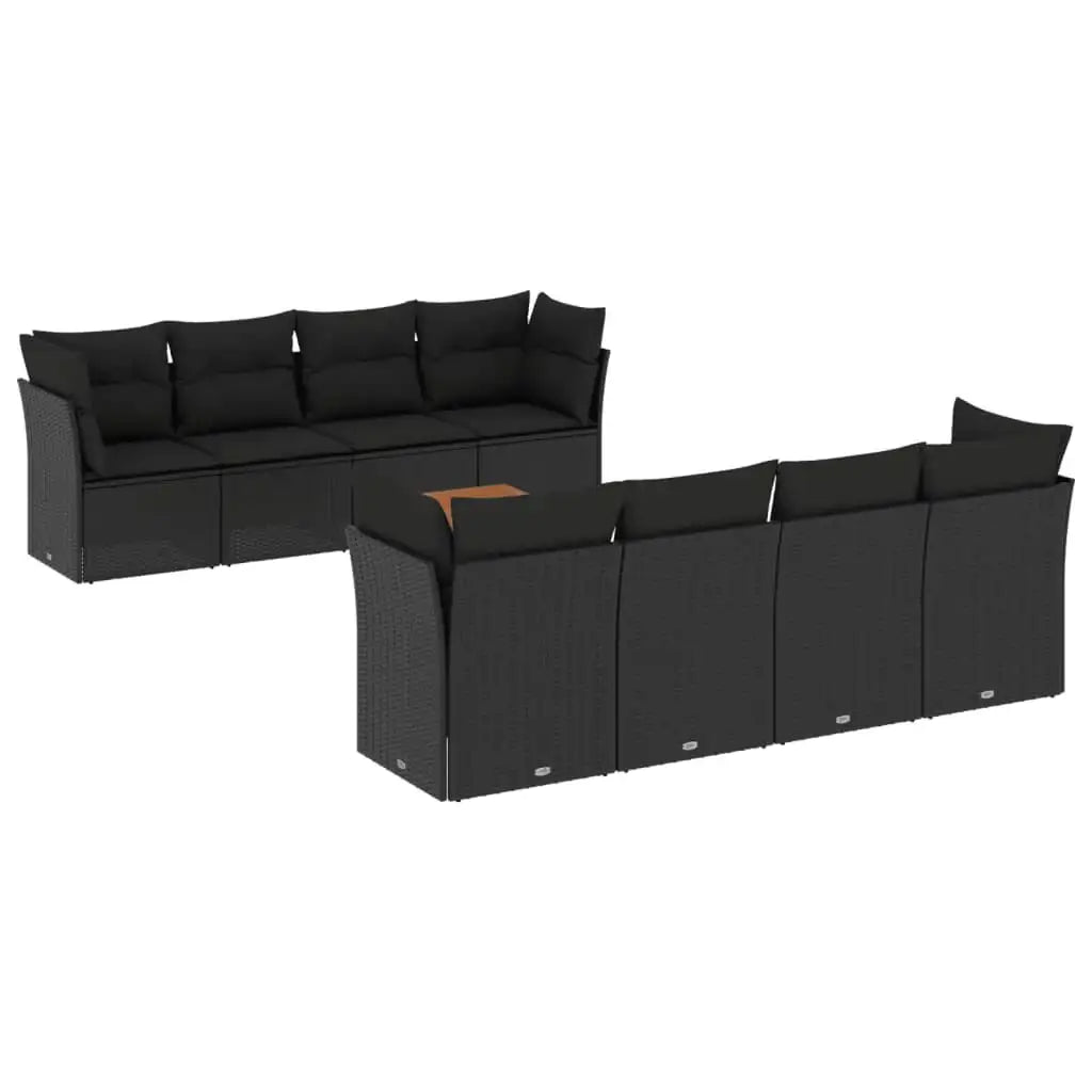 Set Divani da Giardino 9 pz con Cuscini Nero in Polyrattan - homemem39