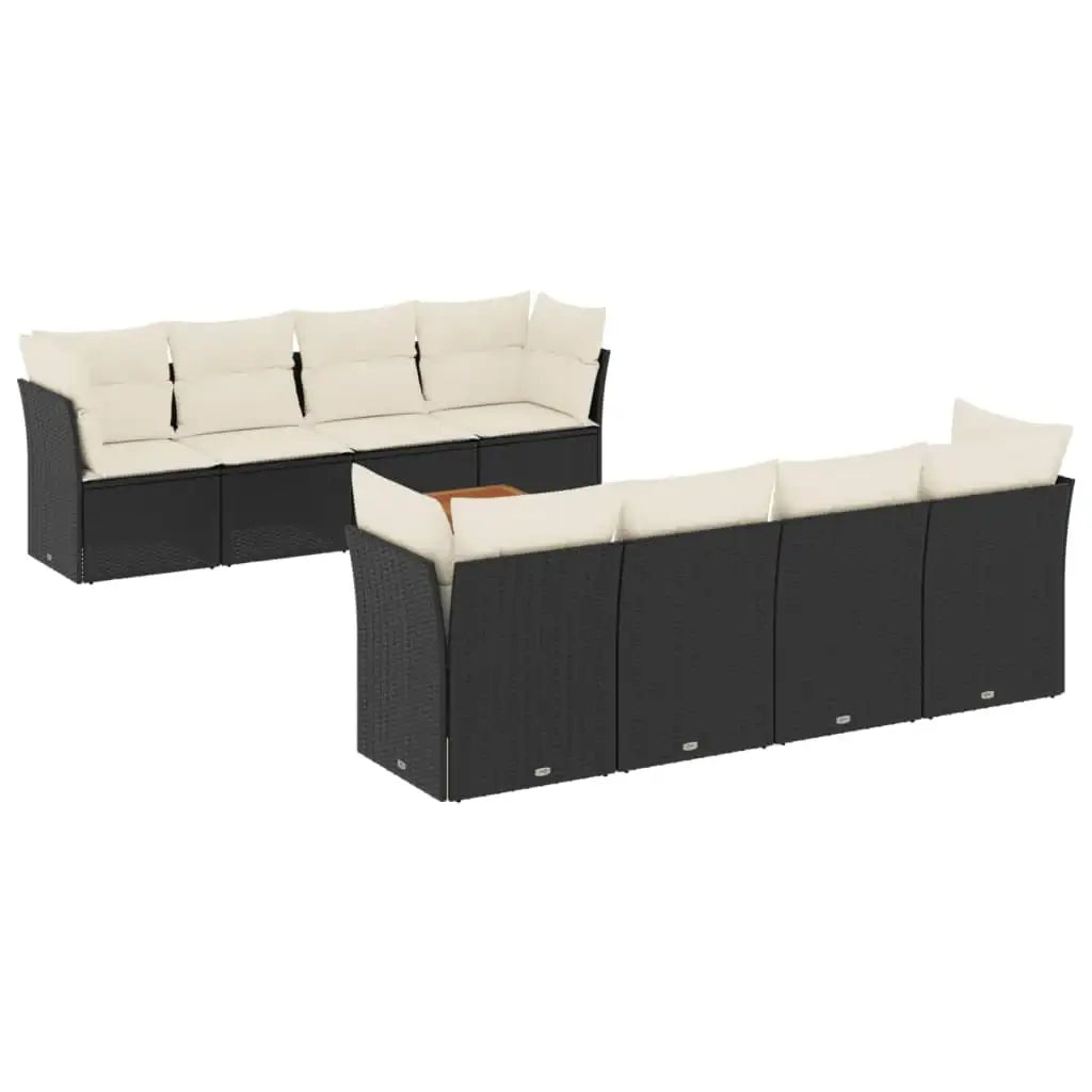 Set Divani da Giardino 9 pz con Cuscini Nero in Polyrattan - homemem39
