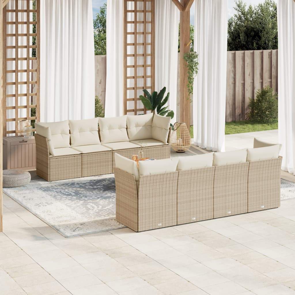 Set Divano da Giardino 9 pz con Cuscini Beige in Polyrattan - homemem39