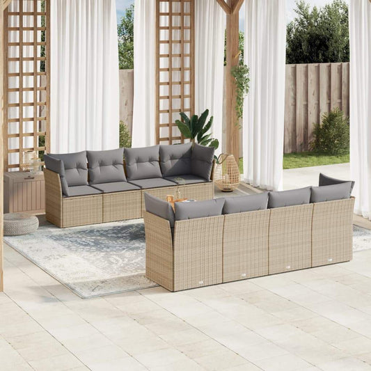 Set Divano da Giardino 9 pz con Cuscini Beige in Polyrattan - homemem39