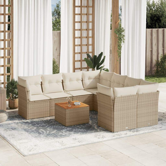 Set Divano da Giardino 9 pz con Cuscini Beige in Polyrattan - homemem39