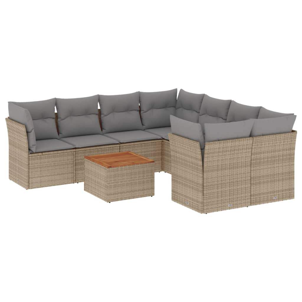 Set Divano da Giardino 9 pz con Cuscini Beige in Polyrattan - homemem39