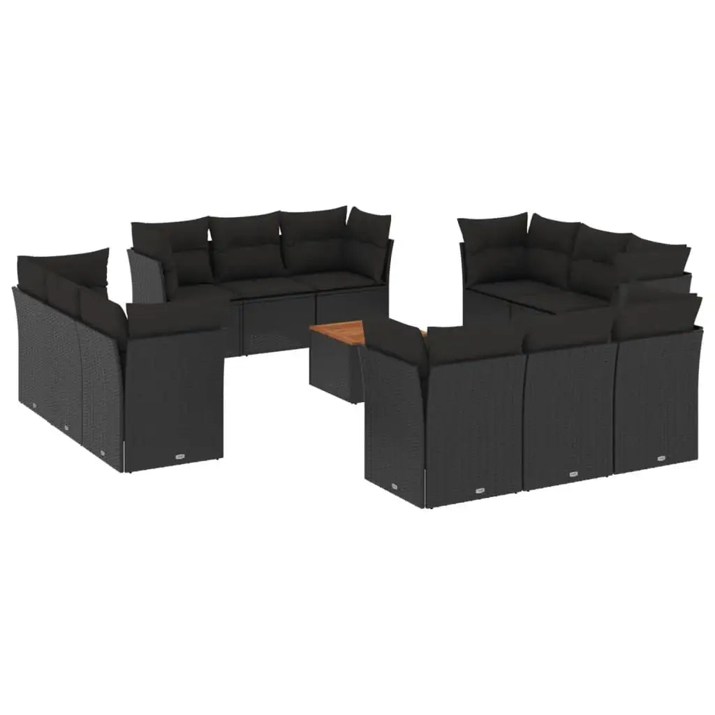 Set Divani da Giardino 13pz con Cuscini Nero in Polyrattan - homemem39