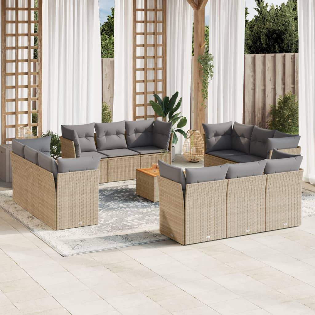 Set Divano da Giardino 13 pz con Cuscini Beige in Polyrattan - homemem39