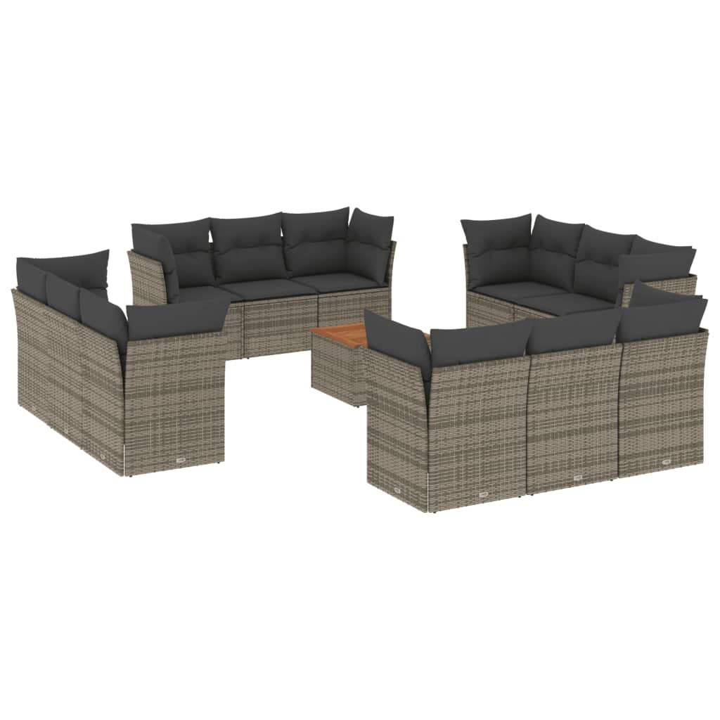 Set Divani da Giardino 13 pz con Cuscini Grigio in Polyrattan - homemem39