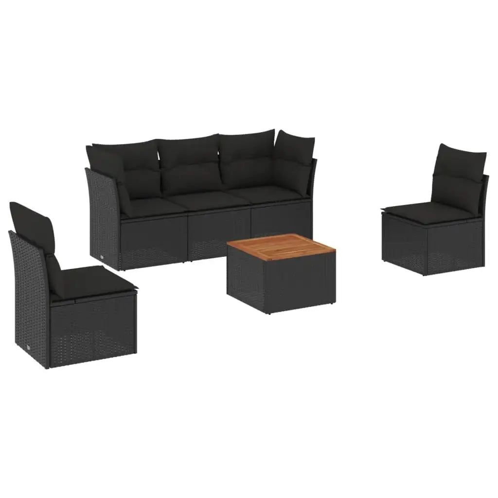 Set Divano da Giardino 6 pz con Cuscini Nero in Polyrattan - homemem39