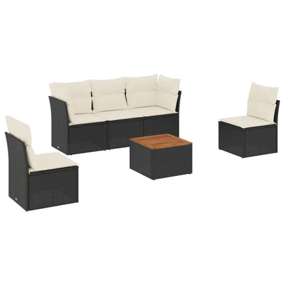 Set Divano da Giardino 6 pz con Cuscini Nero in Polyrattan - homemem39