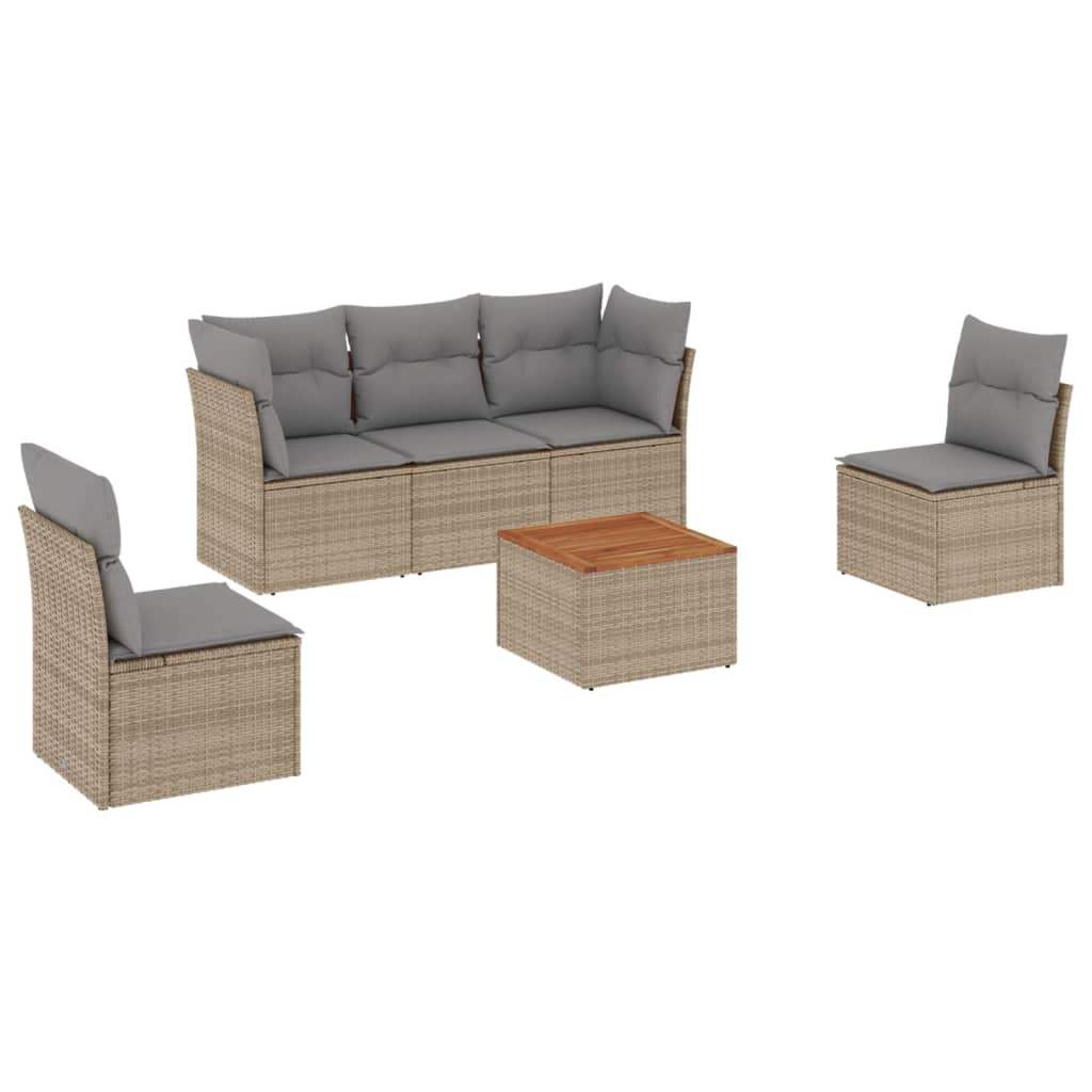 Set Divano da Giardino 6 pz con Cuscini Beige in Polyrattan - homemem39