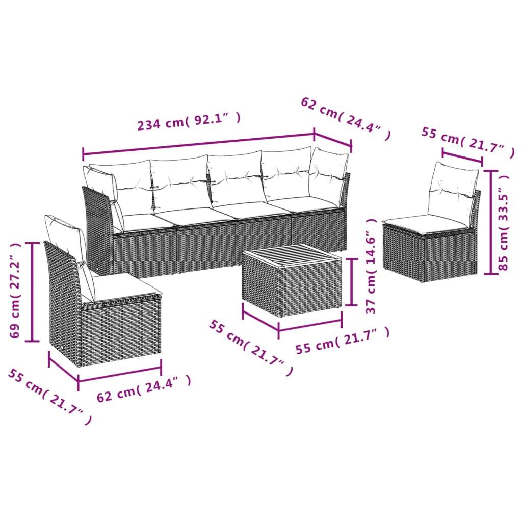 Set Divani da Giardino con Cuscini 7pz Nero Polyrattan - homemem39